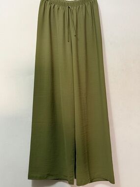 Wide Leg Drawstring Pants - Olive Green